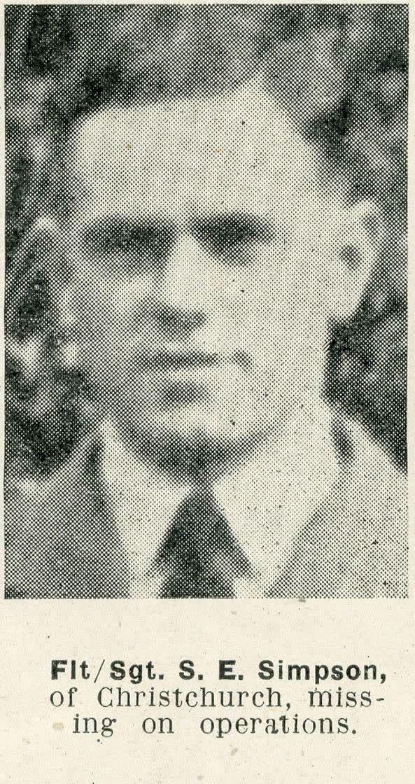 Flight-Sergeant S. E. Simpson, of Christchurch, missing on operations, 1944