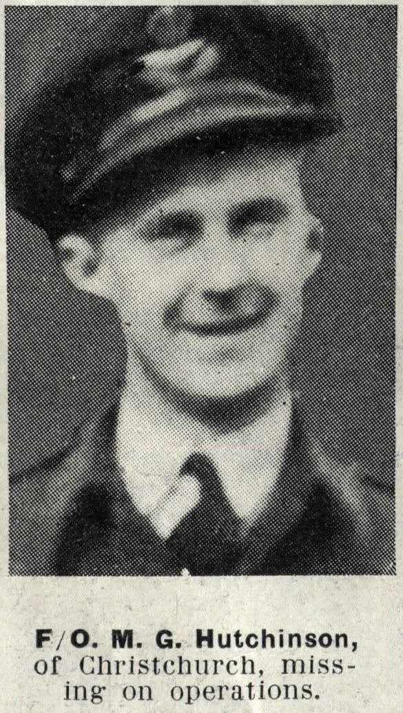 Flying Officer M. G. Hutchinson, of Christchurch, missing on operations, 1944