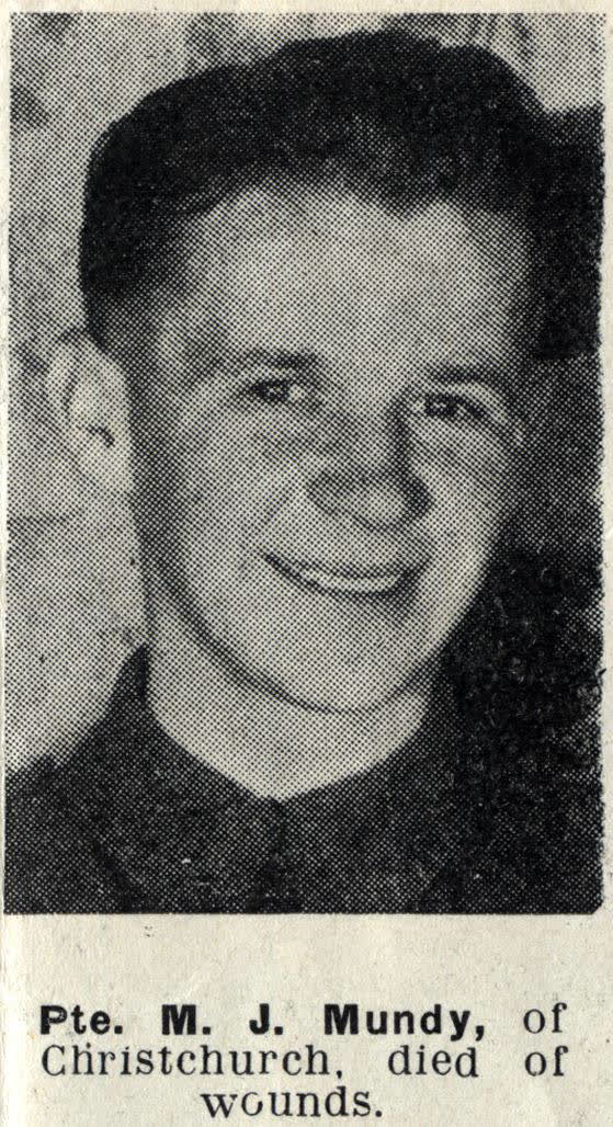 Pte. M. J. Mundy, of Christchurch died of wounds, 1944