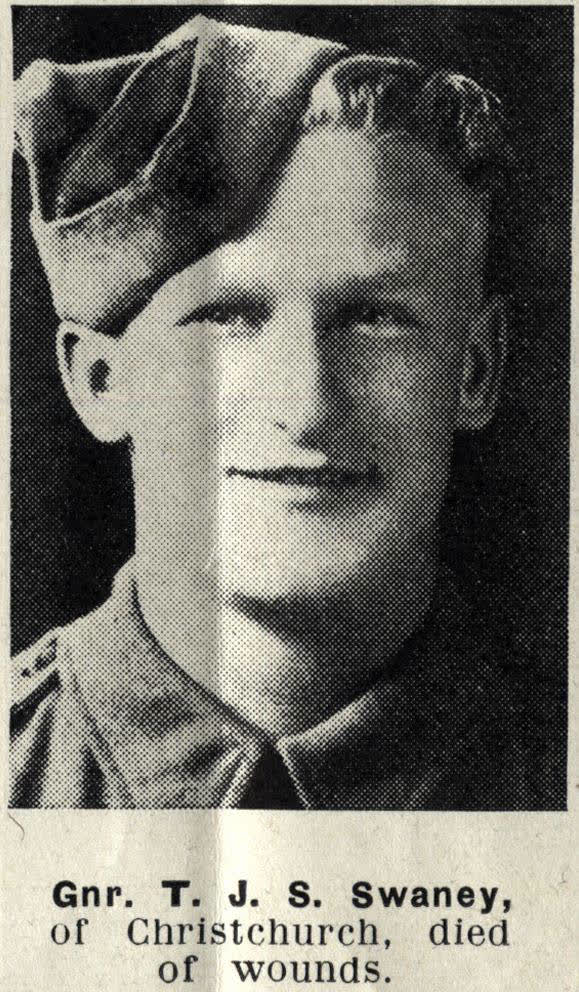Gnr. T. J. S. Swaney, of Christchurch, died of wounds, 1944