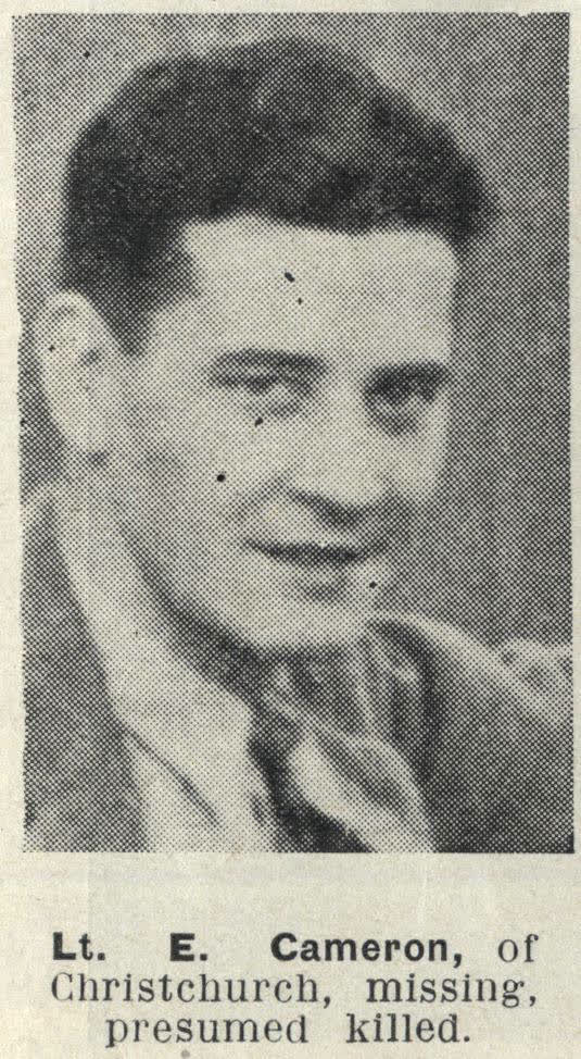 Lt. E. Cameron, of Christchurch, missing, presumed killed, 1944