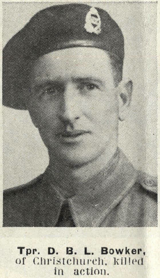 Tpr. D. B. L. Bowker, of Christchurch killed in action, 1944