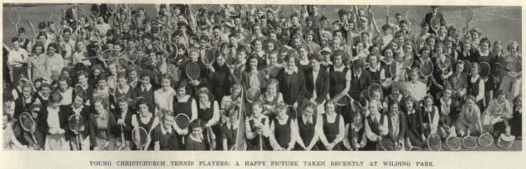 Young Christchurch tennis players. A happy picture taken recently at Wilding Park, 1944