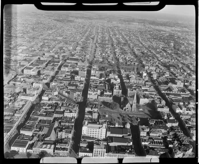 Christchurch City, Canterbury Region, including Christchurch Cathedral, 1947