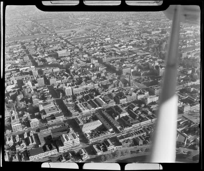 Christchurch City, Canterbury Region, including Christchurch Cathedral, 1947