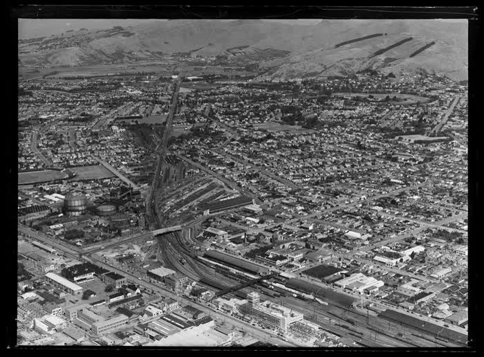 Railway yards, Christchurch City, 1959