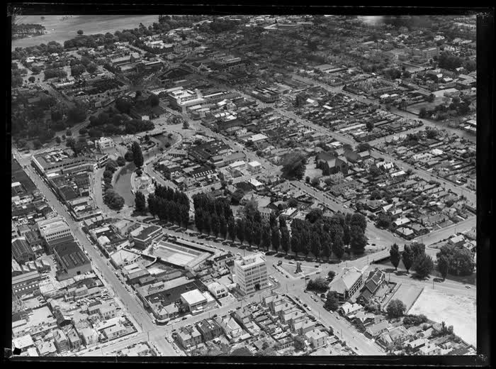 Harbour Board Building and Centennial Pool, Christchurch City, 1959