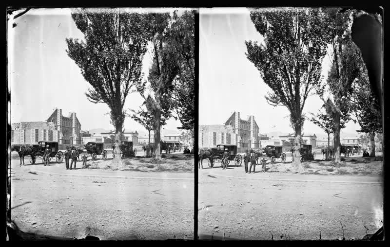 Christchurch, Colombo St with wall of Cathedral, 1870
