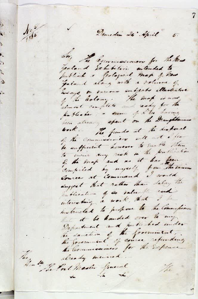 Outward letter: Richardson, Major, Post Master General  : Page 7: General; arts exhibition Christchurch, 1865