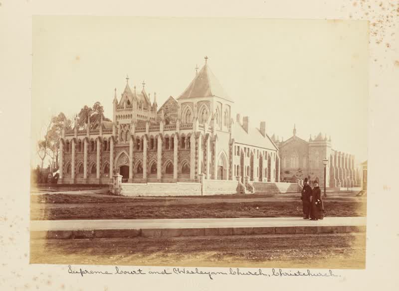Supreme Court and Wesleyan Church, Christchurch. From the album: New Zealand album, 1880