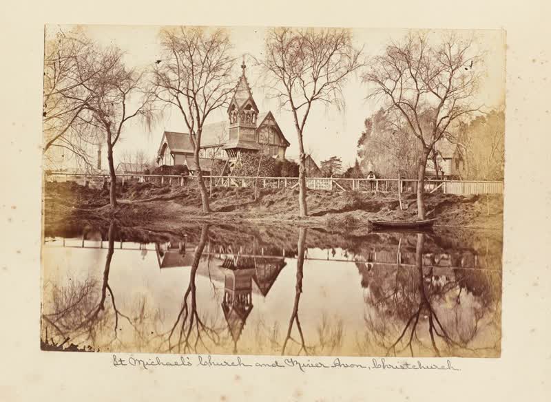 St. Michael's Church and River Avon, Christchurch. From the album: New Zealand album, 1880