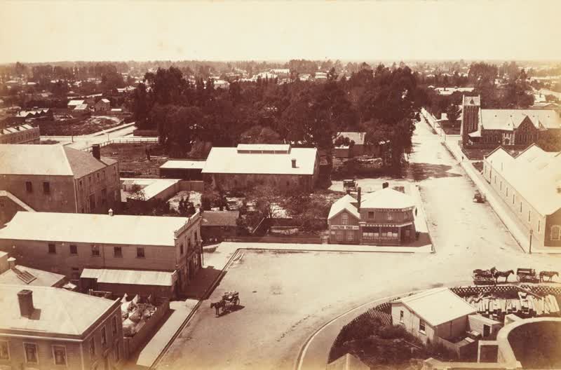 Christchurch, from Cathedral, looking East.  From the album: N. Z. Scenery, 1876
