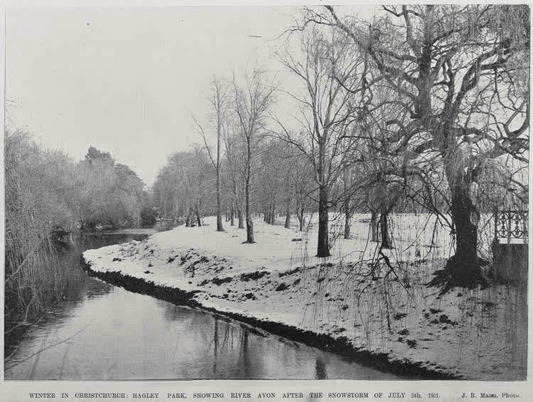 Winter in Christchurch: Hagley Park, showing River Avon after the Snowstorm of July 15th, 1901, 1901