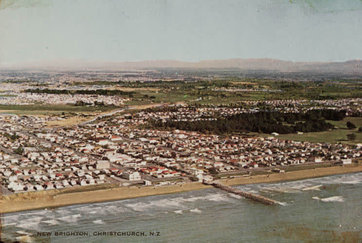 Aerial view of New Brighton, Christchurch, 1960