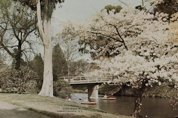 Canoeing on the Avon River, Christchurch, 1970