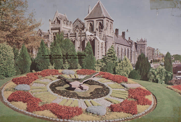 Floral clock in Victoria Square, Christchurch, 1960