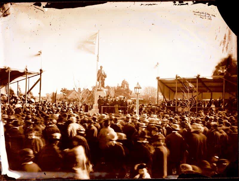 Glass Plate Negative: Unveiling the Godley Statue, Christchurch, 1867