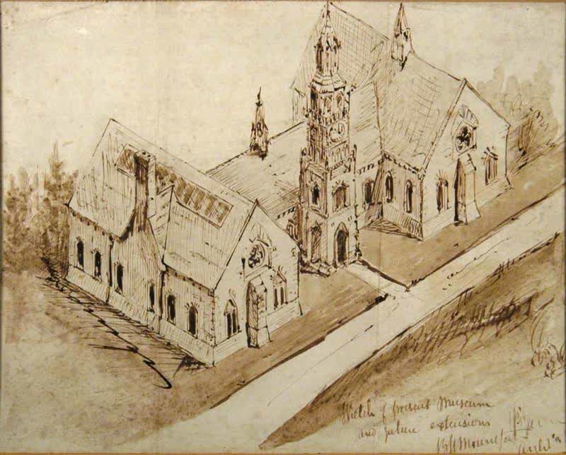 Mountfort Drawing: Sketch of Present Museum and Future Extensions, c 1865, 1865