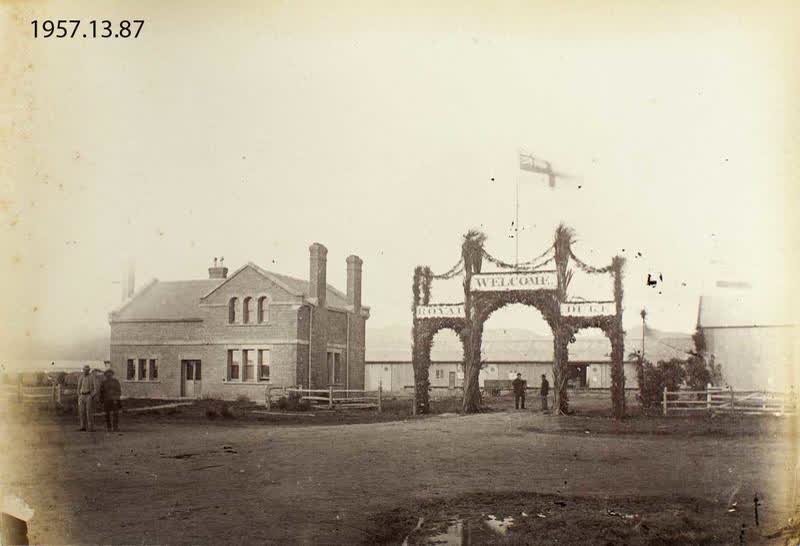 Photograph: Arch at Railway Station, Christchurch, 1869