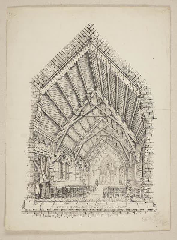 Mountfort Ink Drawing: Anglican Church of the Good Shepherd, Phillipstown, 1884, 1884
