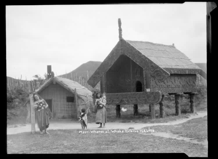 Māori Whares at Whakarewarewa, Rotorua, 1900
