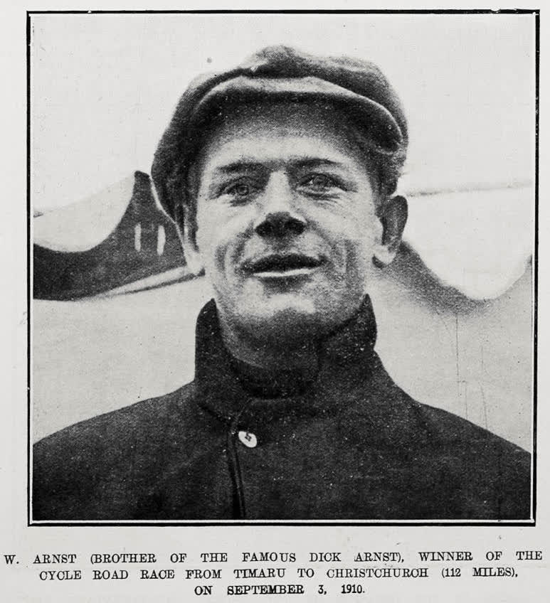 W. Arnst (Brother Of The Famous Dick Arnst), Winner Of The Cycle Road Race From Timaru To Christchurch (112 Miles), On September 3, 1910, 1910