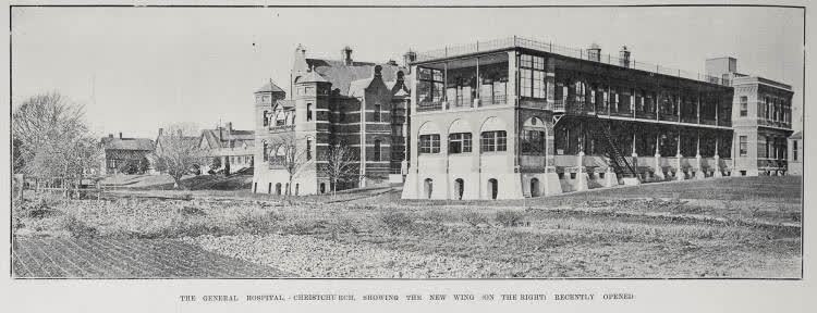 The General Hospital, Christchurch, Showing The New Wing (On The Right) Recently Opened, 1911