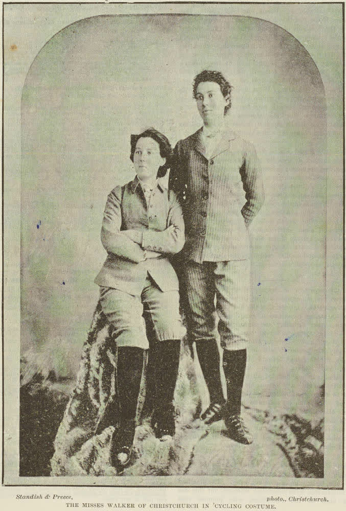 The Misses Walker of Christchurch in cycling costume, 1893