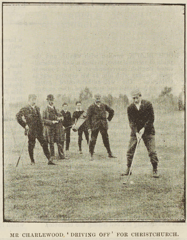 Mr Charlewood, 'driving off' for Christchurch, 1893