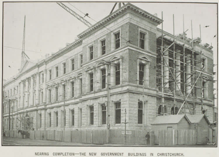 Nearing completion - the new Government Buildings in Christchurch, 1912