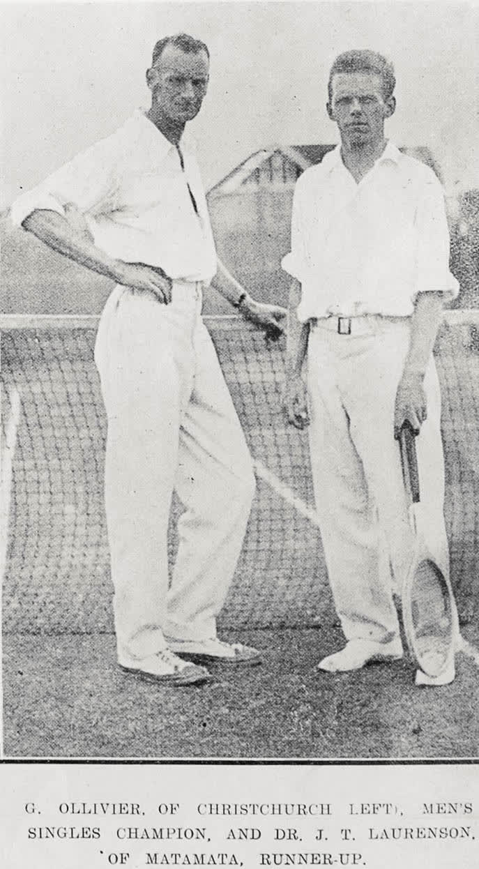 G. Ollivier of Christchurch, Left Men's Singles Champion, and Dr. J. T Laurenson of Matamata, Runner-up, 1923