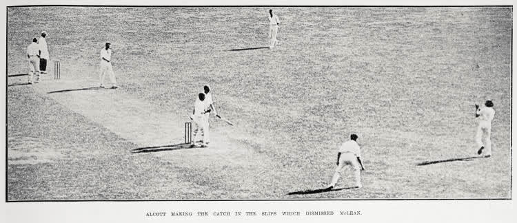 Alcott making the catch in the slips which dismissed McLear, 1923