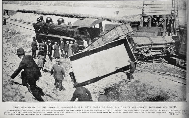 Train Derailed on the West Coast To Christchurch Line, South Island, On March 6, 1923