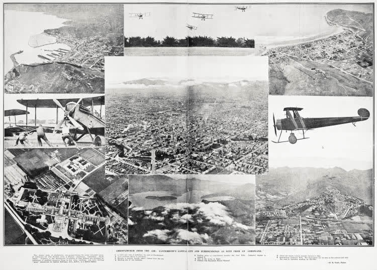 Christchurch from the air: Canterbury's capital city and surroundings as seen from an aeroplane, 1924