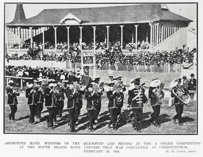 Ashburton Band, winners of the quickstep and second in the a grade competition at the South Island Band Contest that was concluded at Christchurch, February 23, 1924, 1924