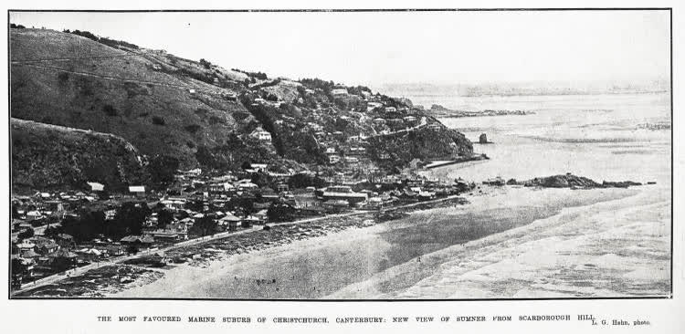 The most favoured marine suburb of Christchurch, Canterbury: new view of Sumner from Scarborough Hill, 1924