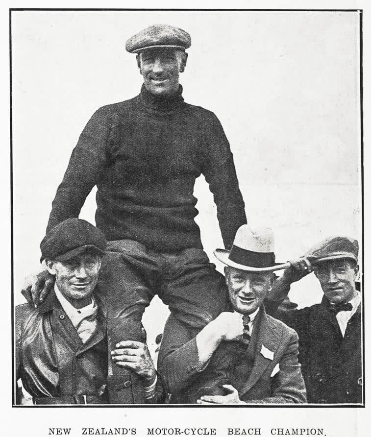 New Zealand's motor-cycle beach champion, 1924