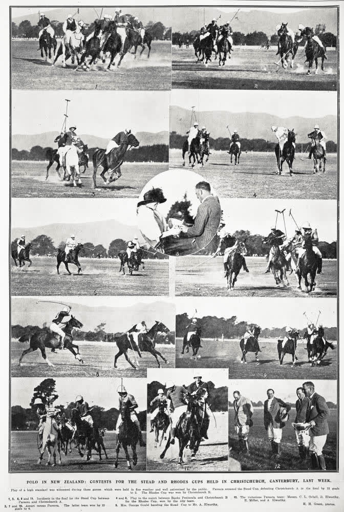 Polo in New Zealand: contests for the Stead and Rhodes Cups held in Christchurch, Canterbury, last week, 1924
