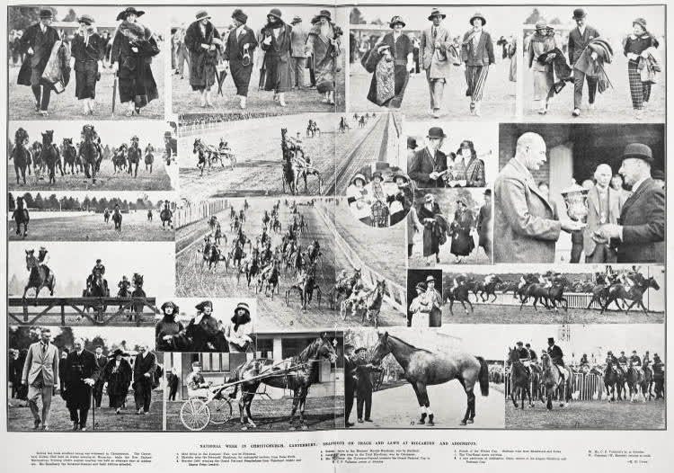 National Week in Christchurch, Canterbury: snapshots on track and lawn at Riccarton and Addington, 1924