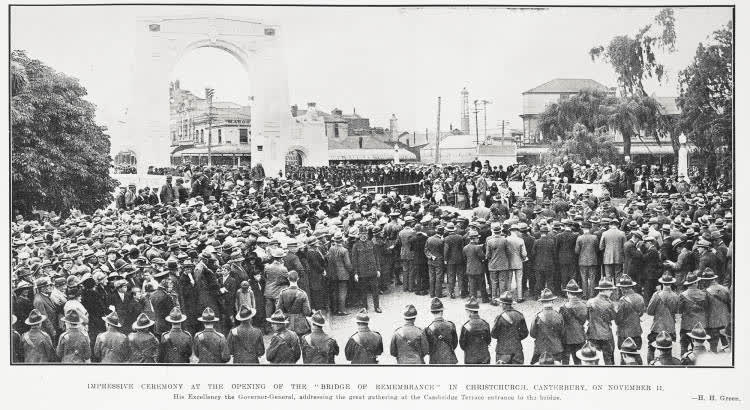 Impressive Ceremony at the Opening of the 'Bridge of Remembrances' In Christchurch, Canterbury, on November 11, 1924