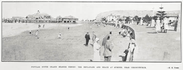 Popular South Island Seaside Resort: The Esplanade and Beach At Summer, Near Christchurch, 1925