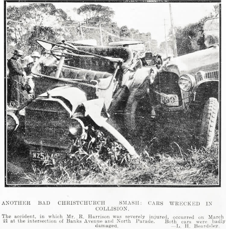 Another Bad Christchurch Smash: Cars Wrecked In Collision, 1925