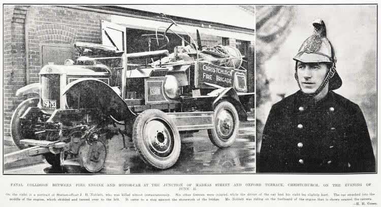 Fatal Collision Between Fire Engine and Motor- Car at the Junction of Madras Street and Oxford Terrace, Christchurch, on the Evening of June 15, 1925