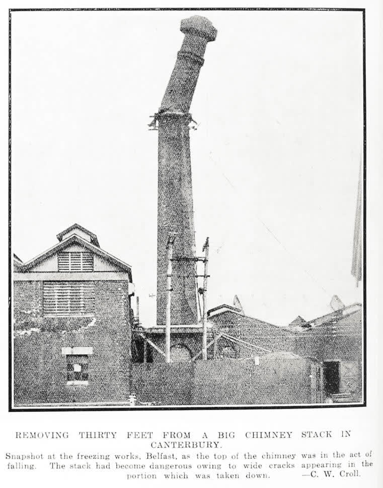 Removing thirty feet from a big chimney stack in Canterbury, 1925
