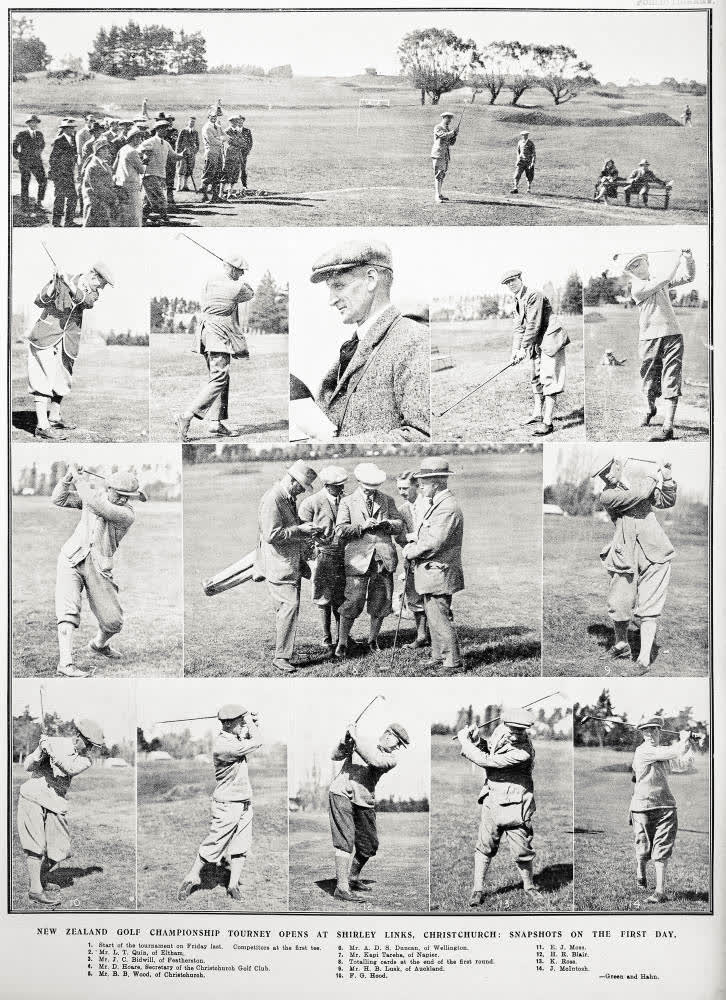 New Zealand Golf Championship Tourney Opens At Shirley Links, Christchurch: Snapshots on the First Day, 1925