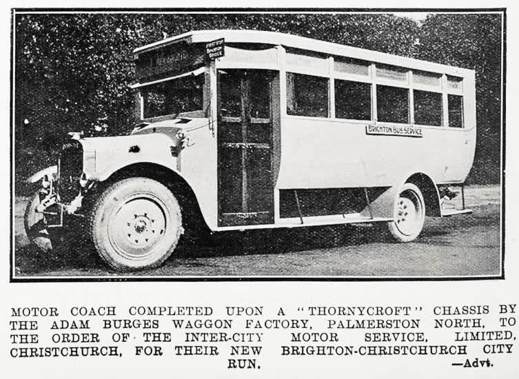 Motor Coach Completed Upon A 'Thornycroft' Chassis by the Adam Burges Waggon Factory, Palmerston North, 1925