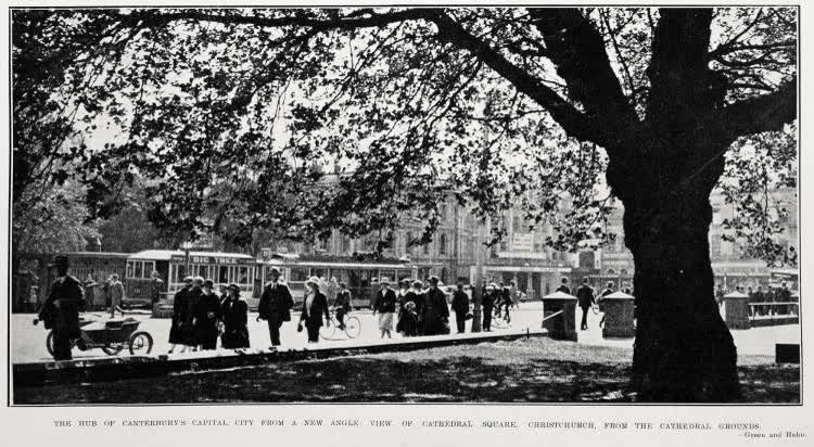 The Hub of Canterbury's Capital City From A New Angle: View of Cathedral Square, Christchurch, from the Cathedral Grounds, 1926