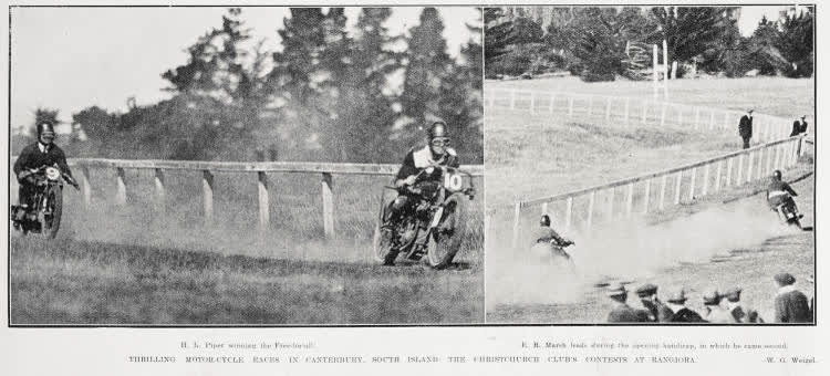 Thrilling Motorcycle Races In Canterbury, South Island: The Christchurch Club's Contest At Rangiora, 1926