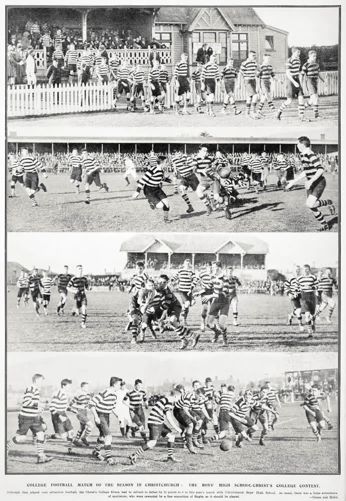 College football match of the season in Christchurch: the Boys' High School-Christ's College contest, 1926