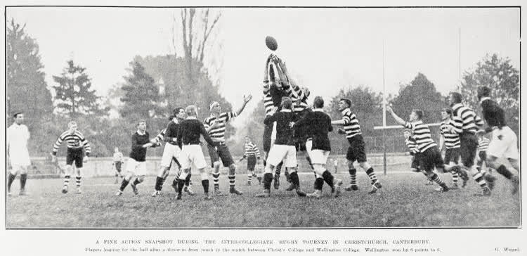 A Fine Action Snapshot During The Inter-Collegiate Rugby Tourney In Christchurch, Canterbury, 1926